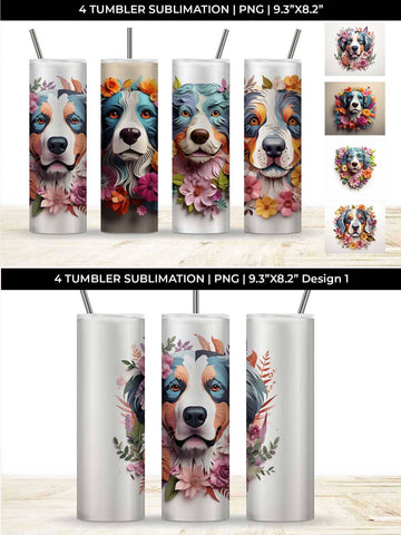 3d Floral Fantasy Bernese Mountain Tumbler Wrap Sublimation PNG Bundle Free For Commercial Use Sublimation Sintegra 