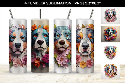 3d Floral Fantasy Bernese Mountain Tumbler Wrap Sublimation PNG Bundle Free For Commercial Use Sublimation Sintegra 