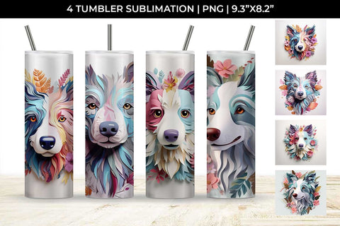 3d Floral Fantasy Border Collie Tumbler Wrap Sublimation PNG Bundle Free For Commercial Use Sublimation Sintegra 