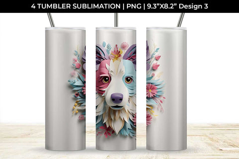 3d Floral Fantasy Border Collie Tumbler Wrap Sublimation PNG Bundle Free For Commercial Use Sublimation Sintegra 