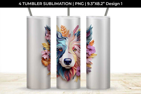 3d Floral Fantasy Border Collie Tumbler Wrap Sublimation PNG Bundle Free For Commercial Use Sublimation Sintegra 