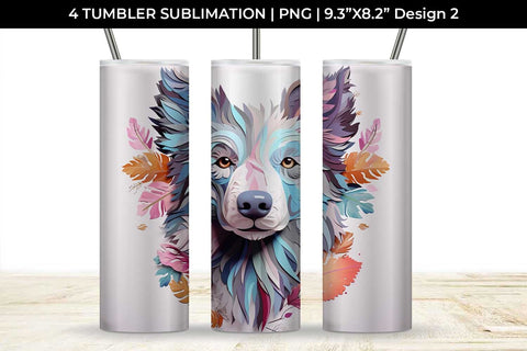3d Floral Fantasy Border Collie Tumbler Wrap Sublimation PNG Bundle Free For Commercial Use Sublimation Sintegra 