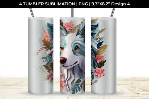 3d Floral Fantasy Border Collie Tumbler Wrap Sublimation PNG Bundle Free For Commercial Use Sublimation Sintegra 