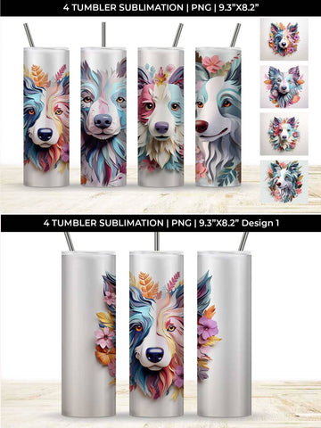 3d Floral Fantasy Border Collie Tumbler Wrap Sublimation PNG Bundle Free For Commercial Use Sublimation Sintegra 