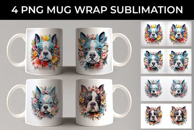 3D Floral Fantasy Boston Terrier Mug Sublimation PNG Bundle Free For Commercial Use Sublimation Sintegra 
