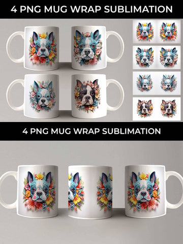 3D Floral Fantasy Boston Terrier Mug Sublimation PNG Bundle Free For Commercial Use Sublimation Sintegra 