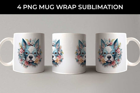 3D Floral Fantasy Boston Terrier Mug Sublimation PNG Bundle Free For Commercial Use Sublimation Sintegra 