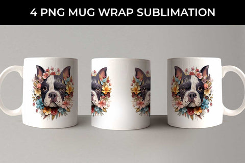 3D Floral Fantasy Boston Terrier Mug Sublimation PNG Bundle Free For Commercial Use Sublimation Sintegra 