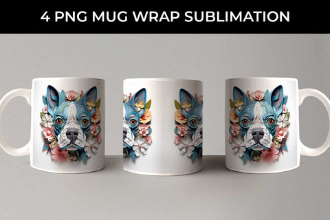 3D Floral Fantasy Boston Terrier Mug Sublimation PNG Bundle Free For Commercial Use Sublimation Sintegra 
