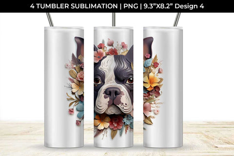 3d Floral Fantasy Boston Terrier Tumbler Wrap Sublimation PNG Bundle Free For Commercial Use Sublimation Sintegra 