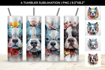 3d Floral Fantasy Boston Terrier Tumbler Wrap Sublimation PNG Bundle Free For Commercial Use Sublimation Sintegra 