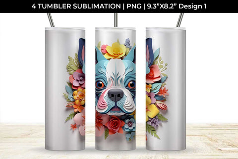 3d Floral Fantasy Boston Terrier Tumbler Wrap Sublimation PNG Bundle Free For Commercial Use Sublimation Sintegra 