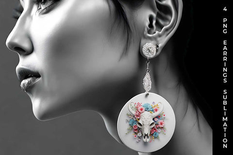 3d Floral Fantasy Bull Skull Earrings Sublimation PNG Bundle Sublimation Sintegra 