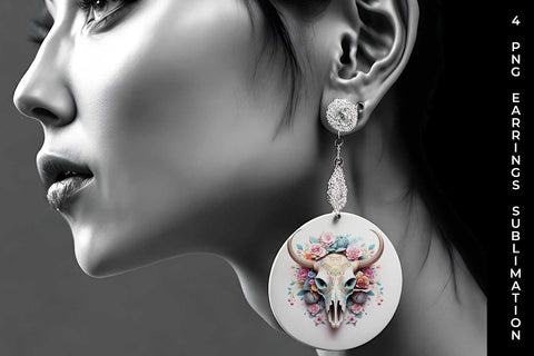 3d Floral Fantasy Bull Skull Earrings Sublimation PNG Bundle Sublimation Sintegra 