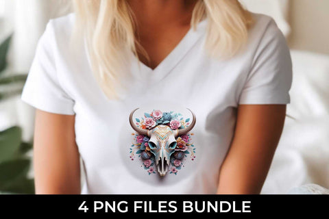 3d Floral Fantasy Bull Skull T-shirt Sublimation PNG Bundle Sublimation Sintegra 