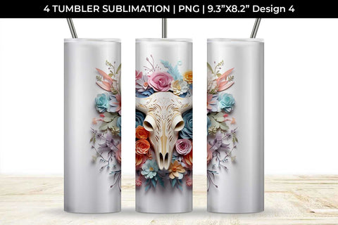 3d Floral Fantasy Bull Skull Tumbler Wrap Sublimation PNG Bundle Free For Commercial Use Sublimation Sintegra 