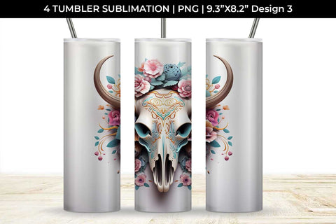 3d Floral Fantasy Bull Skull Tumbler Wrap Sublimation PNG Bundle Free For Commercial Use Sublimation Sintegra 