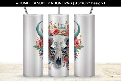 3d Floral Fantasy Bull Skull Tumbler Wrap Sublimation PNG Bundle Free For Commercial Use Sublimation Sintegra 