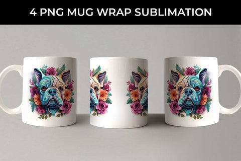 3D Floral Fantasy Bulldog Mug Sublimation PNG Bundle Free For Commercial Use Sublimation Sintegra 