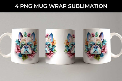 3D Floral Fantasy Bulldog Mug Sublimation PNG Bundle Free For Commercial Use Sublimation Sintegra 