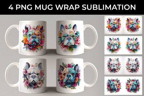 3D Floral Fantasy Bulldog Mug Sublimation PNG Bundle Free For Commercial Use Sublimation Sintegra 