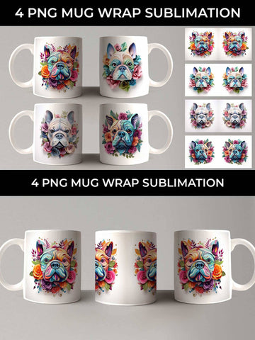 3D Floral Fantasy Bulldog Mug Sublimation PNG Bundle Free For Commercial Use Sublimation Sintegra 