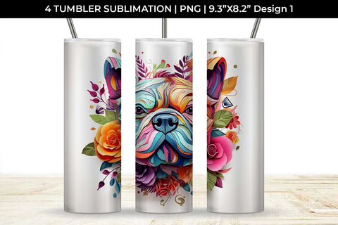 3d Floral Fantasy Bulldog Tumbler Wrap Sublimation PNG Bundle Free For Commercial Use Sublimation Sintegra 