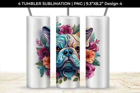 3d Floral Fantasy Bulldog Tumbler Wrap Sublimation PNG Bundle Free For Commercial Use Sublimation Sintegra 