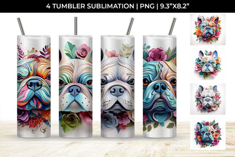3d Floral Fantasy Bulldog Tumbler Wrap Sublimation PNG Bundle Free For Commercial Use Sublimation Sintegra 
