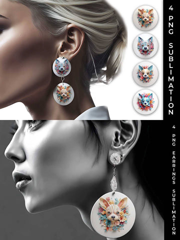 3D Floral Fantasy Chihuahua Earrings Sublimation PNG Bundle Free For Commercial Use Sublimation Sintegra 