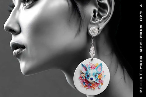 3D Floral Fantasy Chihuahua Earrings Sublimation PNG Bundle Free For Commercial Use Sublimation Sintegra 