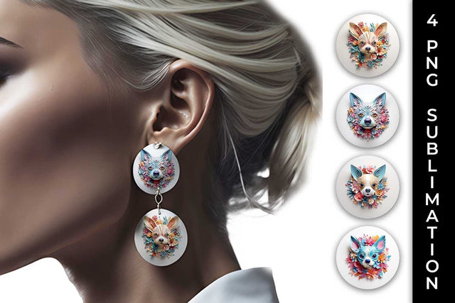 3D Floral Fantasy Chihuahua Earrings Sublimation PNG Bundle Free For Commercial Use Sublimation Sintegra 