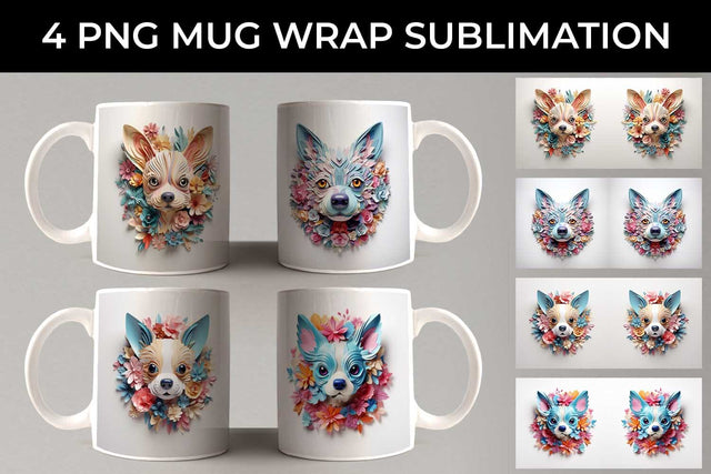 3D Floral Fantasy Chihuahua Mug Sublimation PNG Bundle Free For Commercial Use Sublimation Sintegra 