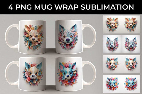 3D Floral Fantasy Chihuahua Mug Sublimation PNG Bundle Free For Commercial Use Sublimation Sintegra 