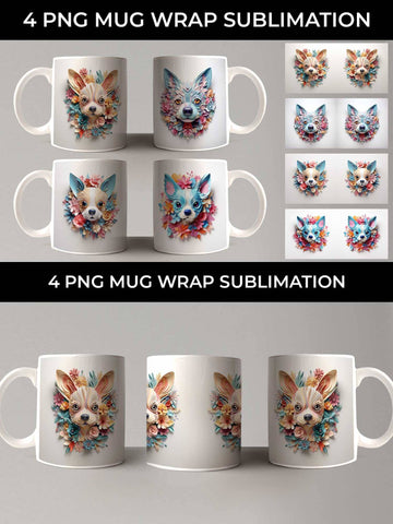 3D Floral Fantasy Chihuahua Mug Sublimation PNG Bundle Free For Commercial Use Sublimation Sintegra 