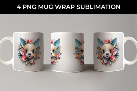 3D Floral Fantasy Chihuahua Mug Sublimation PNG Bundle Free For Commercial Use Sublimation Sintegra 