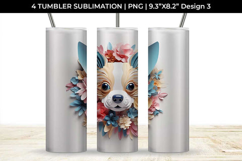 3d Floral Fantasy Chihuahua Tumbler Wrap Sublimation PNG Bundle Free For Commercial Use Sublimation Sintegra 