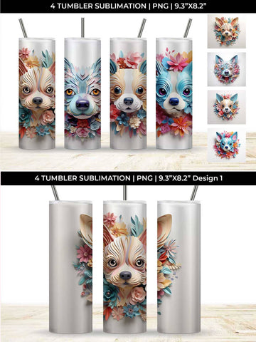 3d Floral Fantasy Chihuahua Tumbler Wrap Sublimation PNG Bundle Free For Commercial Use Sublimation Sintegra 