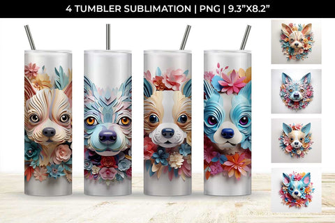 3d Floral Fantasy Chihuahua Tumbler Wrap Sublimation PNG Bundle Free For Commercial Use Sublimation Sintegra 