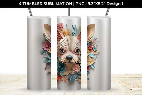 3d Floral Fantasy Chihuahua Tumbler Wrap Sublimation PNG Bundle Free For Commercial Use Sublimation Sintegra 