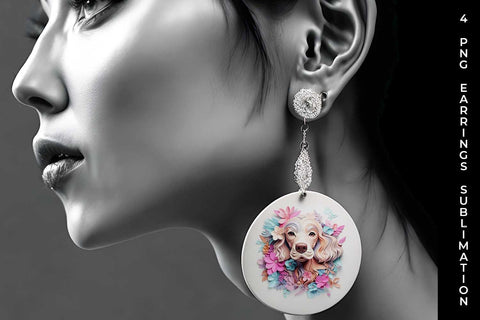 3D Floral Fantasy Cocker Spaniel Earrings Sublimation PNG Bundle Free For Commercial Use Sublimation Sintegra 