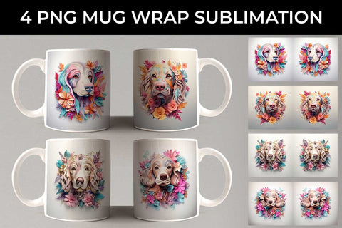 3D Floral Fantasy Cocker Spaniel Mug Sublimation PNG Bundle Free For Commercial Use Sublimation Sintegra 