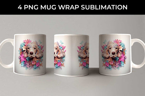 3D Floral Fantasy Cocker Spaniel Mug Sublimation PNG Bundle Free For Commercial Use Sublimation Sintegra 