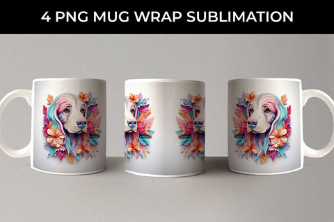 3D Floral Fantasy Cocker Spaniel Mug Sublimation PNG Bundle Free For Commercial Use Sublimation Sintegra 