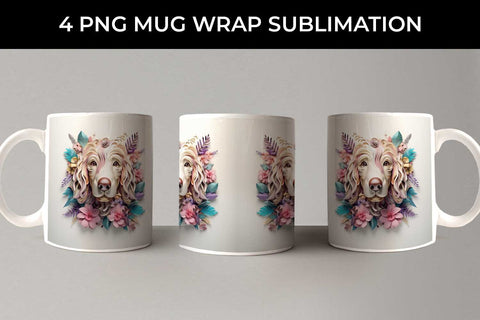 3D Floral Fantasy Cocker Spaniel Mug Sublimation PNG Bundle Free For Commercial Use Sublimation Sintegra 