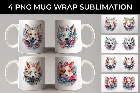 3D Floral Fantasy Corgi Mug Sublimation PNG Bundle Free For Commercial Use Sublimation Sintegra 