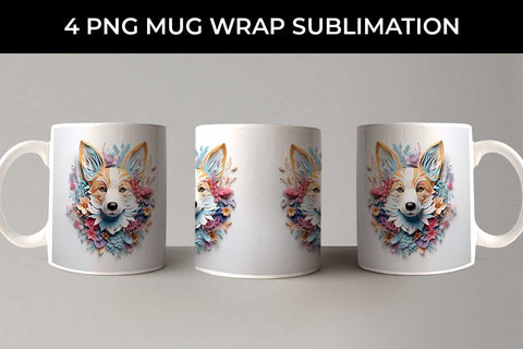 3D Floral Fantasy Corgi Mug Sublimation PNG Bundle Free For Commercial Use Sublimation Sintegra 