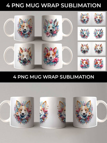 3D Floral Fantasy Corgi Mug Sublimation PNG Bundle Free For Commercial Use Sublimation Sintegra 
