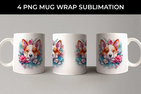 3D Floral Fantasy Corgi Mug Sublimation PNG Bundle Free For Commercial Use Sublimation Sintegra 
