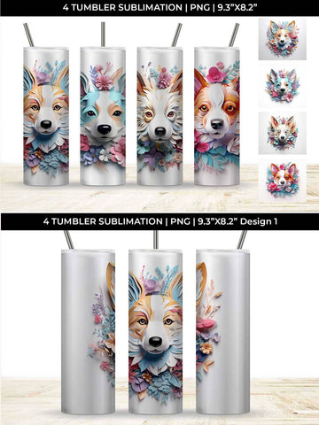 3d Floral Fantasy Corgi Tumbler Wrap Sublimation PNG Bundle Free For Commercial Use Sublimation Sintegra 